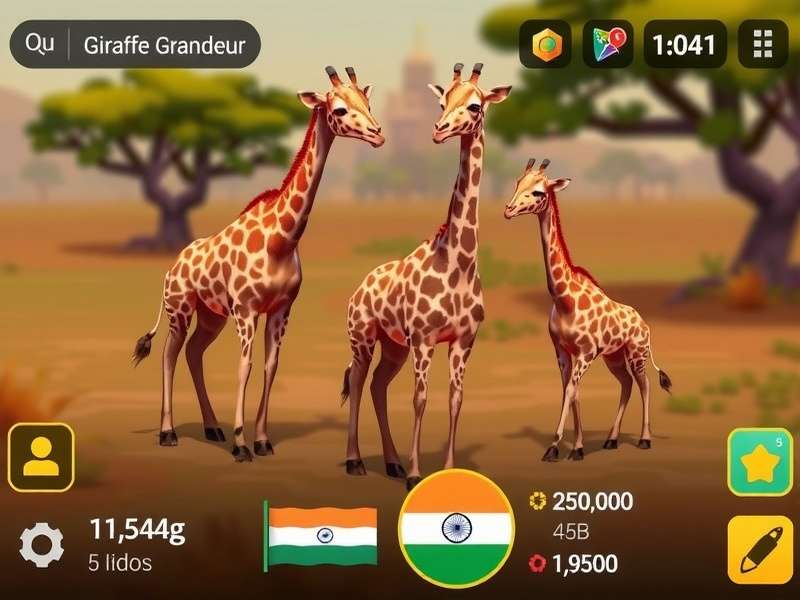 Giraffe Grandeur gameplay screenshot showing giraffe characters